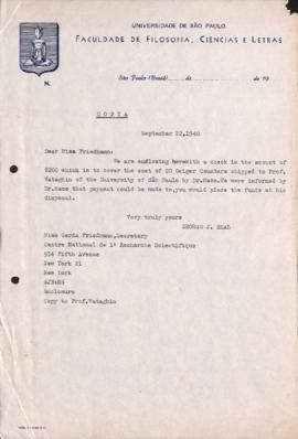 Cópia da carta de George J. Beal à Gerda Friedmann