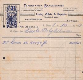 Fatura e nota de venda de Typografia Bandeirantes (Costa, Alfaia &amp; Baptista)