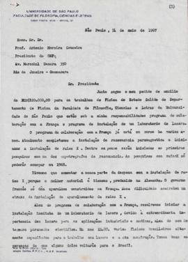 Carta de Mario Schenberg a Antônio Moreira Couceiro