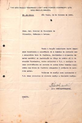 Ofício de São Paulo Tramway, Light and Power Company Ltda, The a diretor da FFCL-USP