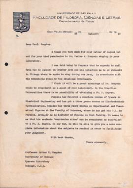 Carta de Gleb Wataghin a Arthur H. Compton