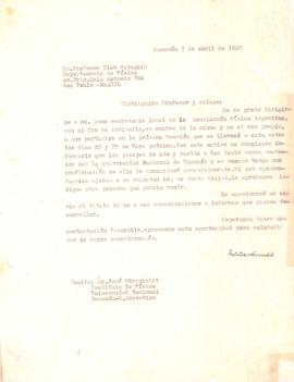 Carta de José Würschmidt a Gleb Wataghin