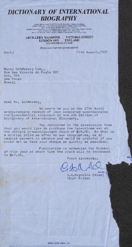 Carta de G. A. Reynolds a Mario Schenberg