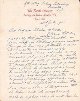Carta de A. G. Shenstone a Abrahão de Moraes
