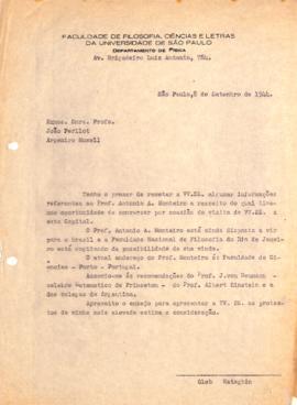 Carta de Gleb Wataghin a João Perllot e Argemiro Musell