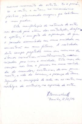 Carta de [Felix Alejandro Barrenechea Avilez] a Mario Schenberg