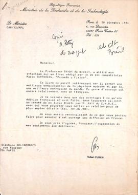 Carta de Hubert Curien a Stéphane Deligeorges