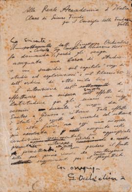 Rascunho de carta de Giuseppe Occhialini a Reale Accademia d’Itália Classe de Ciência Física