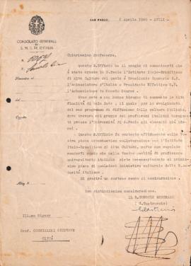 Carta de G. Castruccio a Giuseppe Occhialini