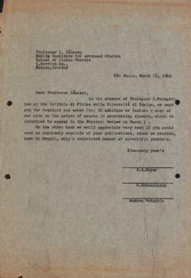Carta de Hans Albert Meyer (Jean), Georges Schwachheim e Andrea Wataghin a Lajos Jánossy
