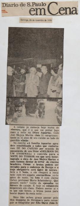 Recorte do jornal Diário de São Paulo, 26 nov. 1978