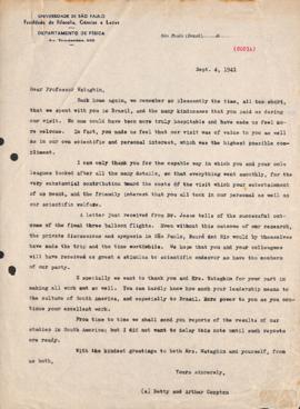 Carta de Betty [Compton] e Arthur H. Compton a Gleb Wataghin