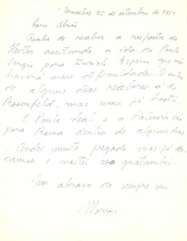 Carta de Mário Schenberg a Abrahão de Moraes