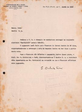 Carta de Giuseppe Occhialini a Mesbla S.A.