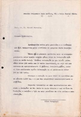Carta de Gleb Wataghin a Manoel Ferreira