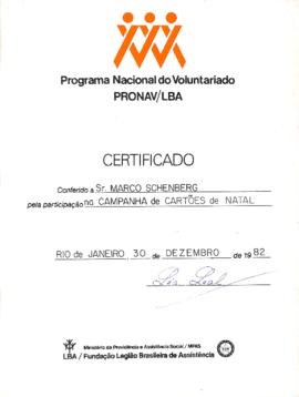 Certificado da PRONAV-Legião Brasileira de Assistência